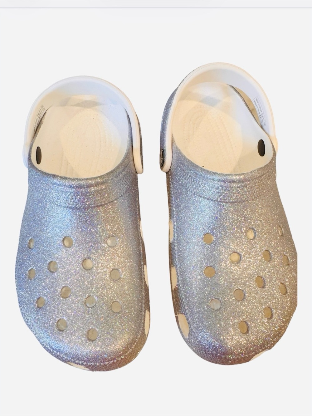 NWOT Crocs Silver Glitter Shoes Slip On Comfort Party Holiday M7 W9